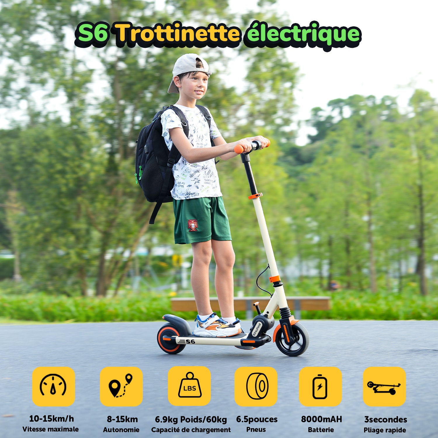 isinwheel S6 trottinette électrique pour enfants et adolescents (Hauteur réglable)