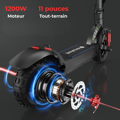 isinwheel® GT2/GT1 Trottinette électrique tout terrain 1200W pour adultes et adolescents