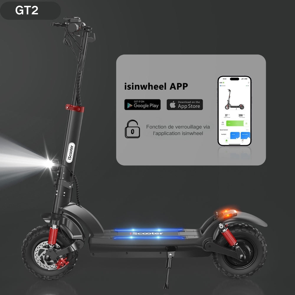 isinwheel® GT2/GT1 Trottinette électrique tout terrain 1200W pour adultes et adolescents