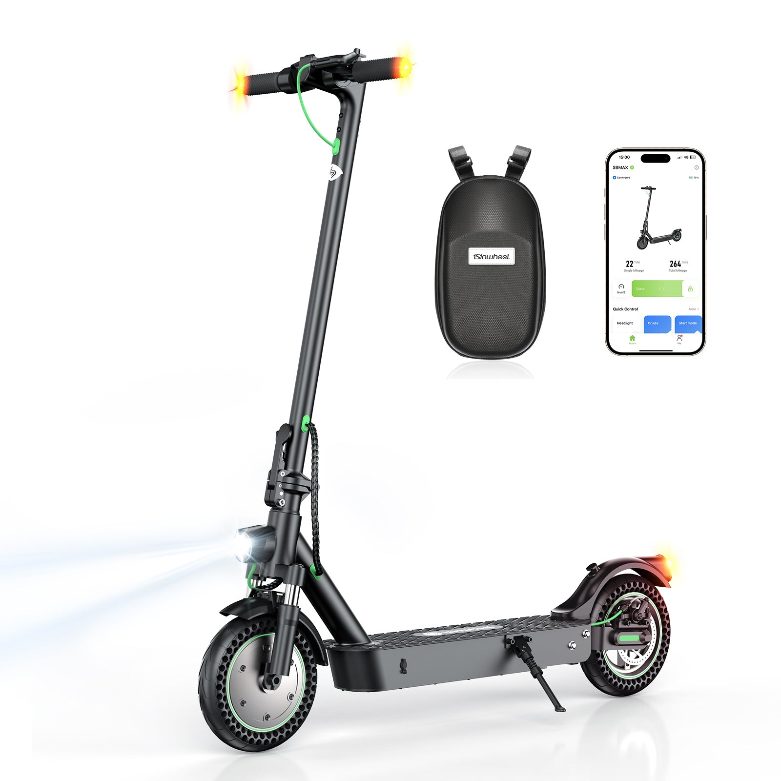 Format urbain pour trajets courts et vallonnés Trottinette électrique Isinwheel S9MAX en vue produit