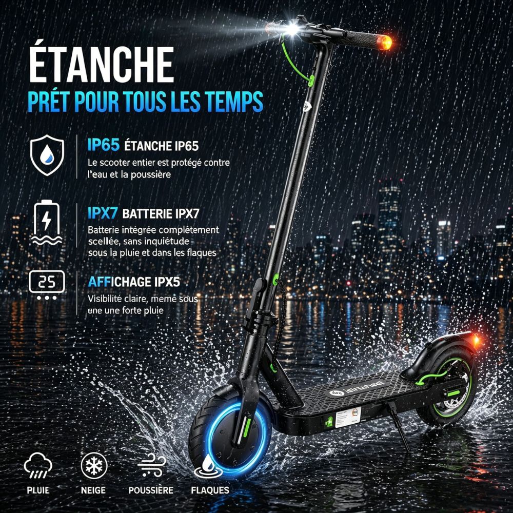 Trottinette électrique résistante à l'eau avec protection étanche