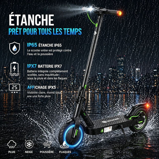 Trottinette Électrique EScooter H102 – Moteur 450W, 25km/h, Freins à Disque AV/AR, Clignotants, Roues 10 Pouces, Blanc/Noir