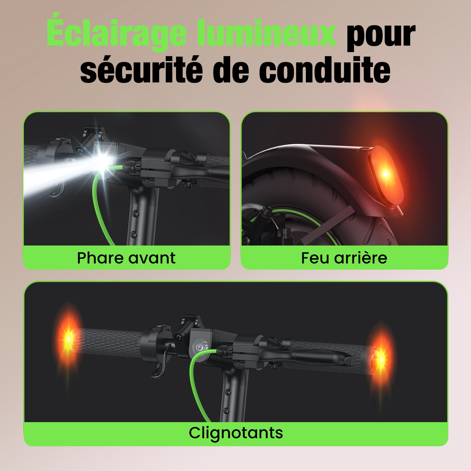 Éclairage LED puissant pour trottinette électrique et sécurité de conduite