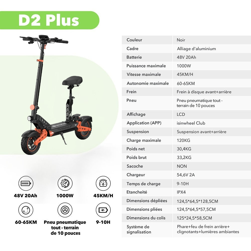 D2/D2plus Trottinette électrique tout-terrain 1000 W