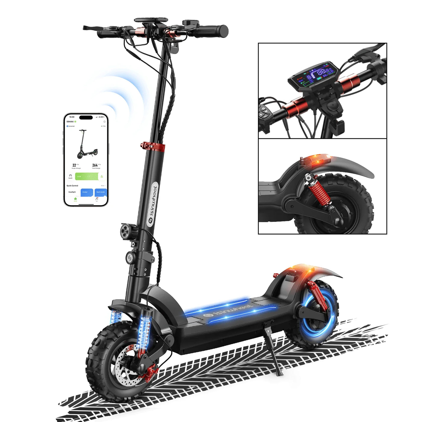 isinwheel® GT2/GT1 Trottinette électrique tout terrain 1200W pour adultes et adolescents