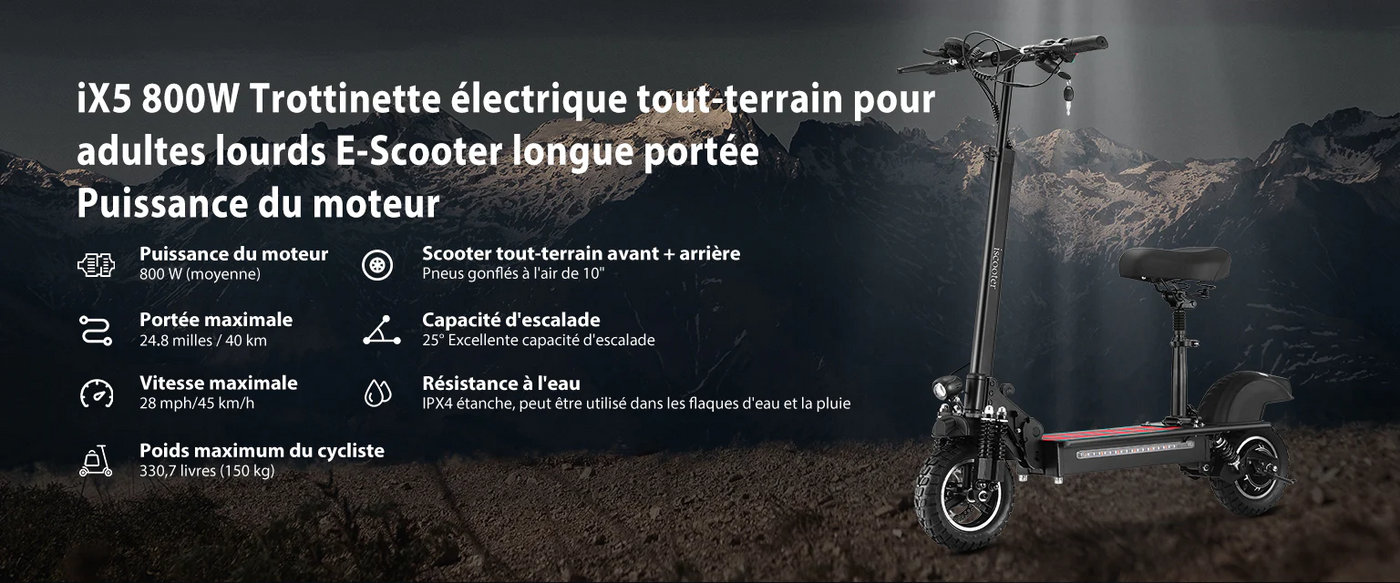 iX5 Trottinette électriqueTout Terrain 800W Pour Adultes