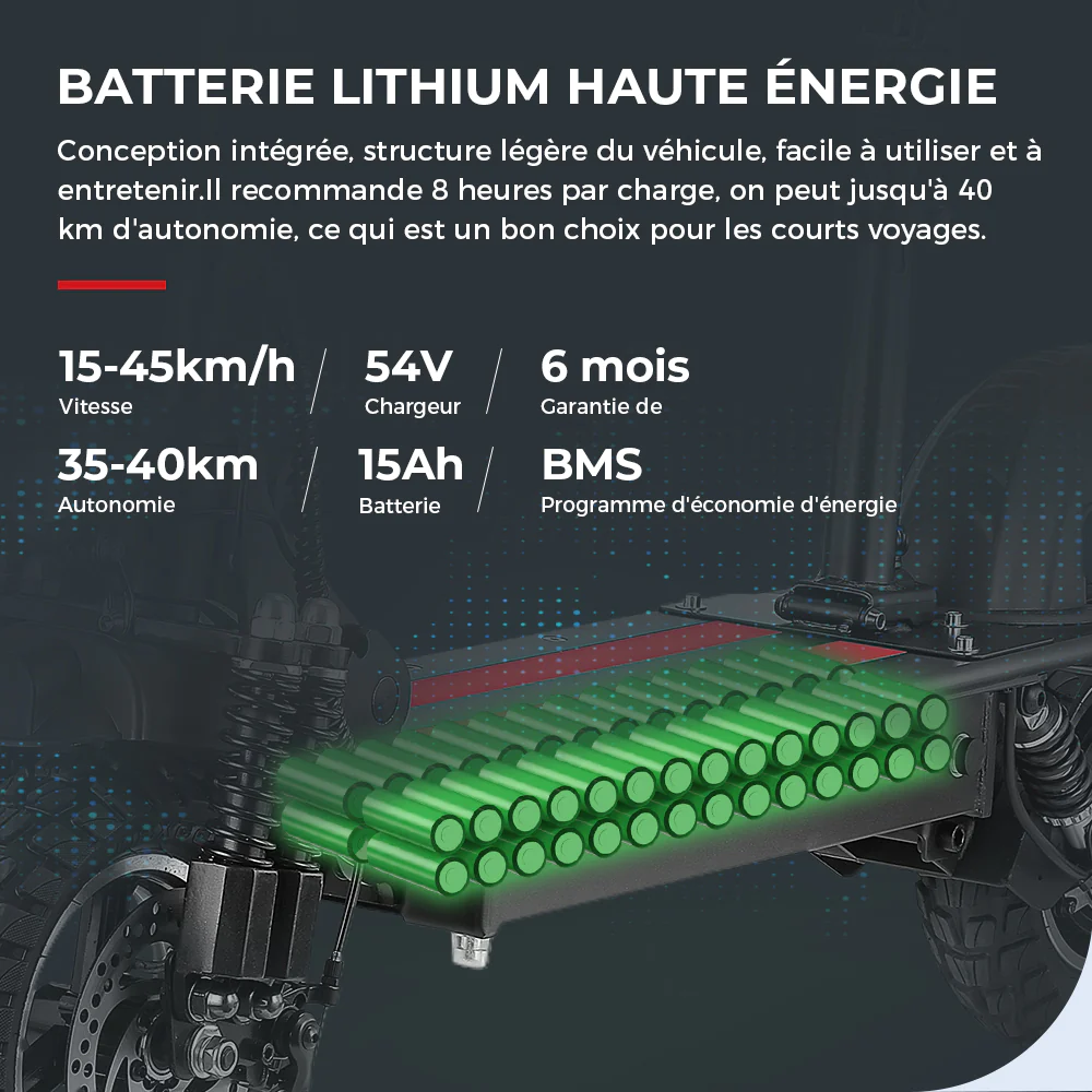 iScooter iX5 trottinette électrique 10 '' pneu pneumatique tout-terrain  antidérapant 600W moteur 15Ah batterie 45km/h vitesse maximale 150kg de  charge