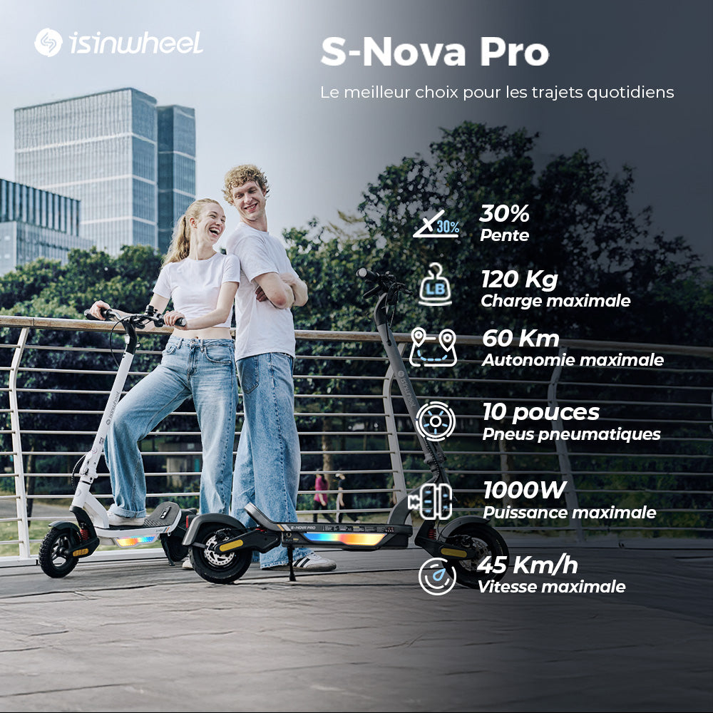 isinwheel® S-NOVA Pro Trottinette électrique tout-terrain 1000W