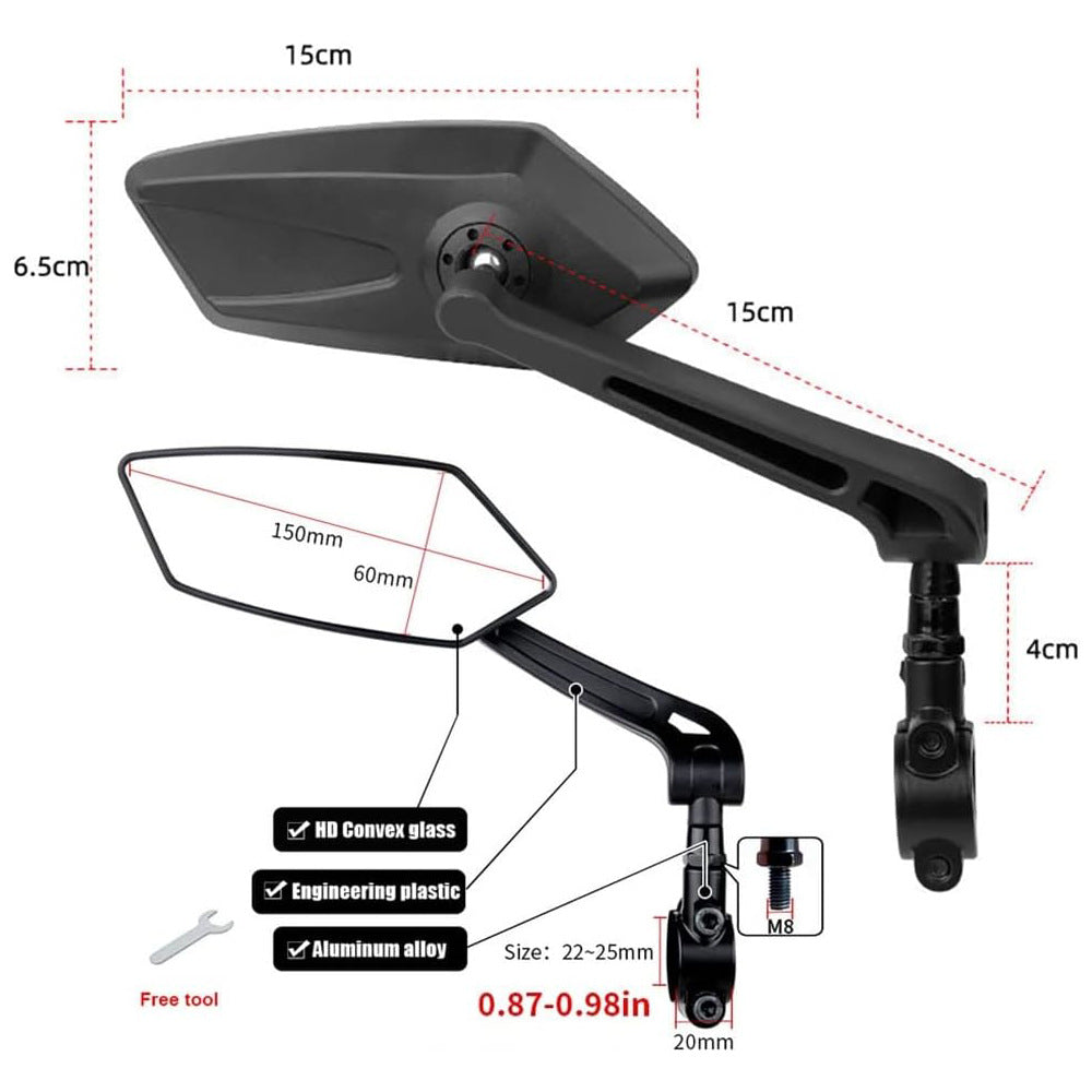 Rétroviseur Gauche Homieway Pour Vélo électrique – Miroir HD – Montage Court